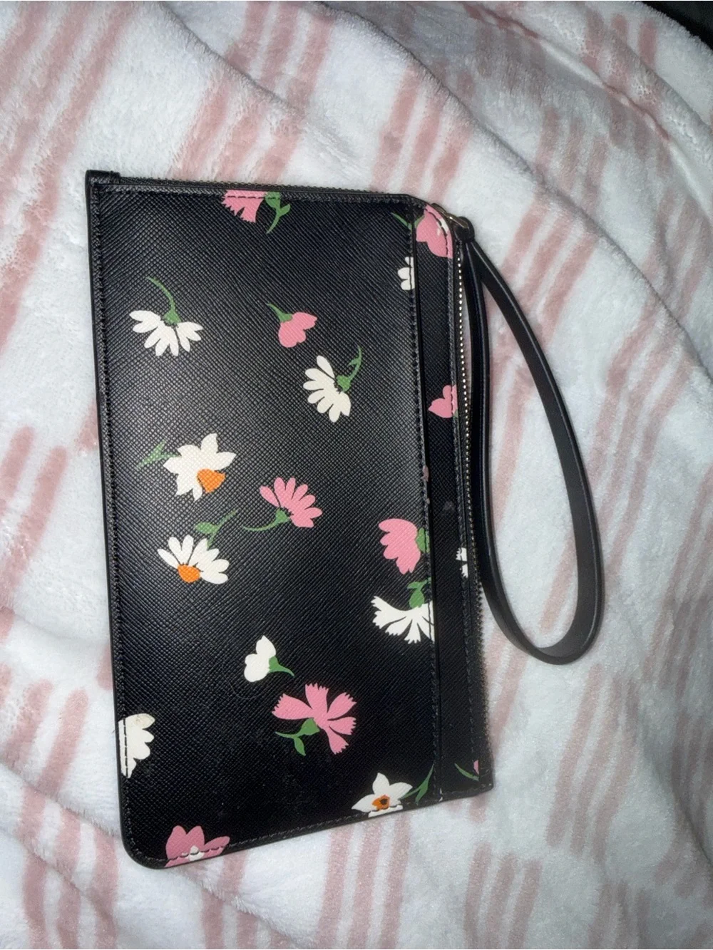 kate spade Black Floral Wristlet with Pink and White Flowers